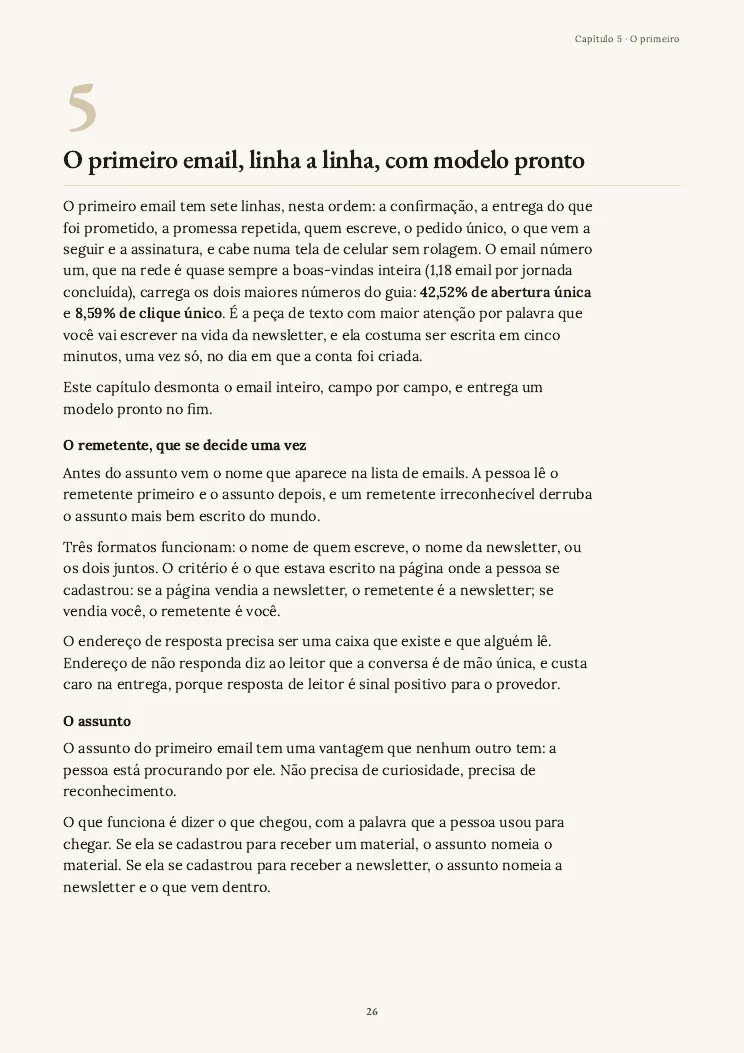 Página 26 do guia Email de boas-vindas, capítulo 5