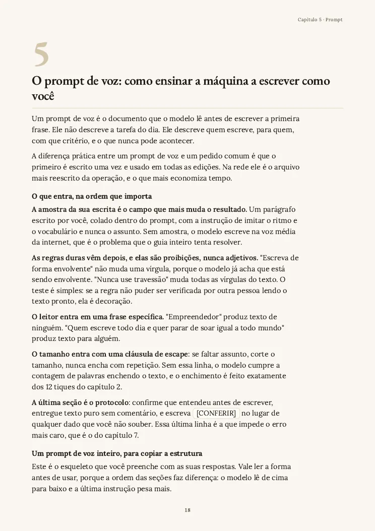 Página 18 do guia Escrever com IA, capítulo 5