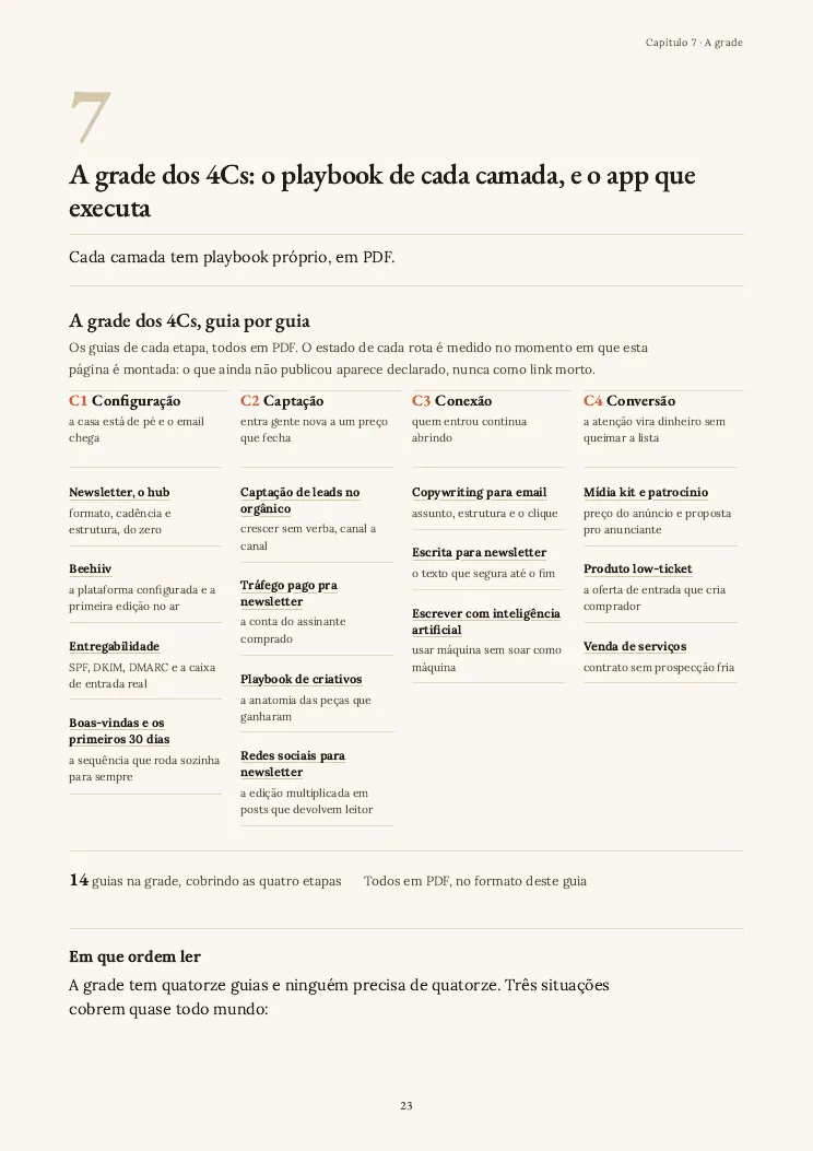 Página 23 do guia Os 4 Cs da newsletter, capítulo 7