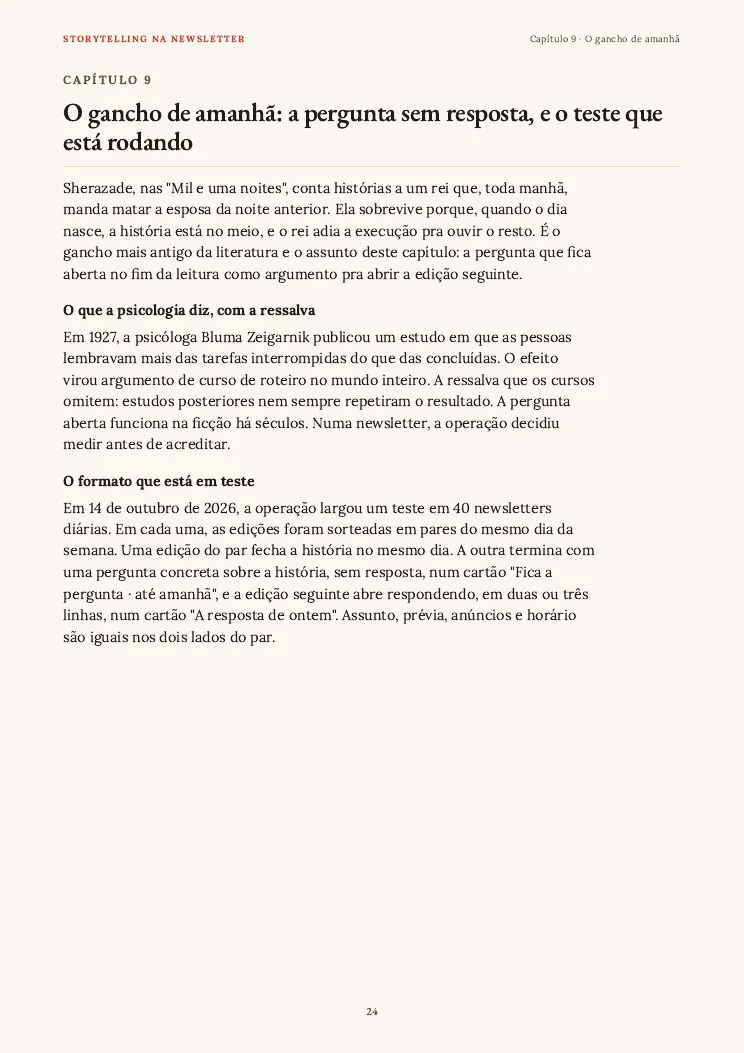 Página 24 do guia Storytelling na newsletter, capítulo 9