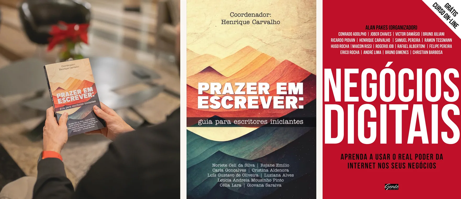 Os dois livros com o meu nome: o Prazer em Escrever, que coordenei, e o Negócios Digitais, em que sou coautor.
