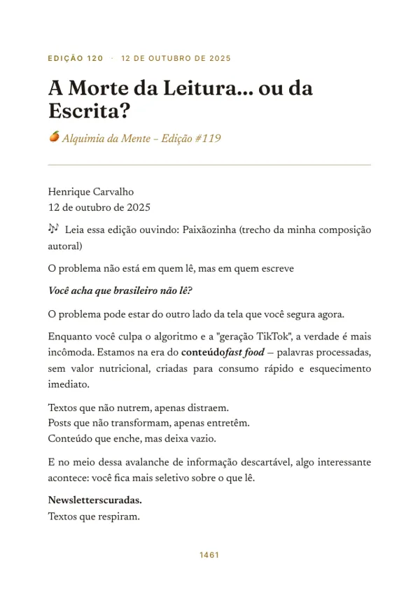 Página 1461 do volume: abertura da edição 120, A Morte da Leitura... ou da Escrita?