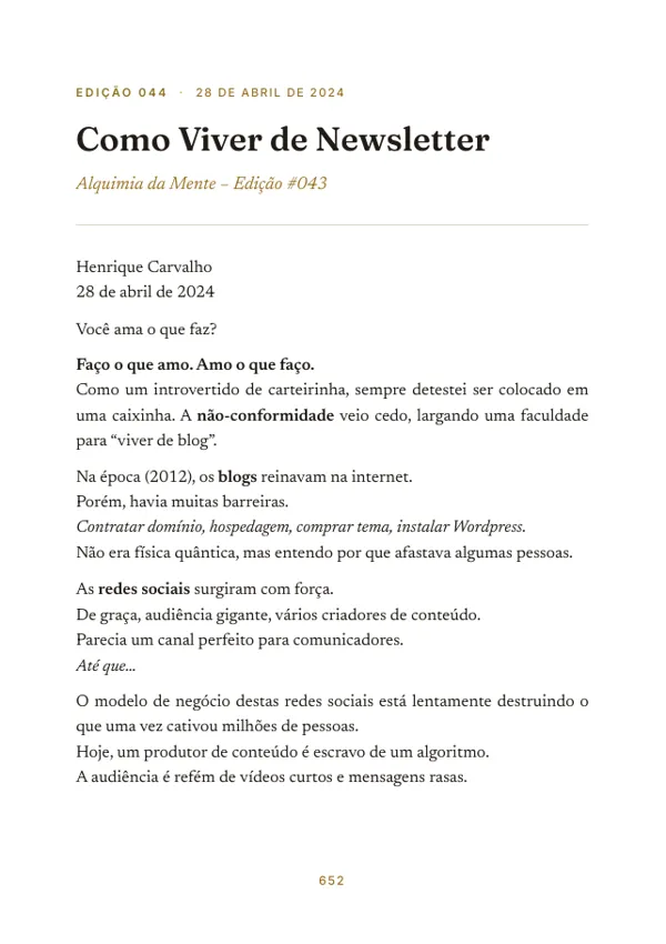 Página 652 do volume: abertura da edição 044, Como Viver de Newsletter