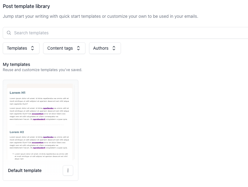 Biblioteca de templates da beehiiv com busca, filtros e o template salvo da casa
